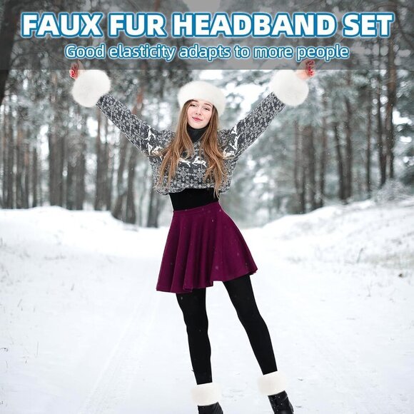 Faux Fur Headband Set Warm Wrist Leg Cuffs Winter Accessories for Girls main image 7